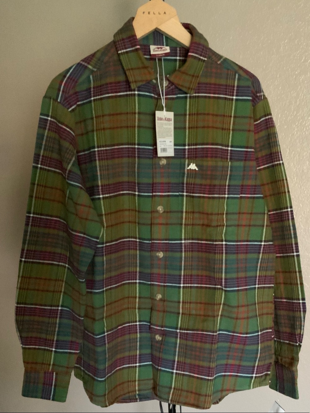 Kappa Green Plaid Button-Down Shirt with Purple & Brown Accents